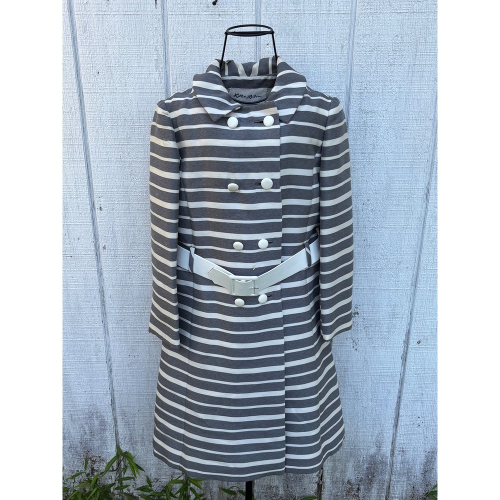 Lillie Rubin Designer Dress Coat Luxury Vintage Gray & White Striped